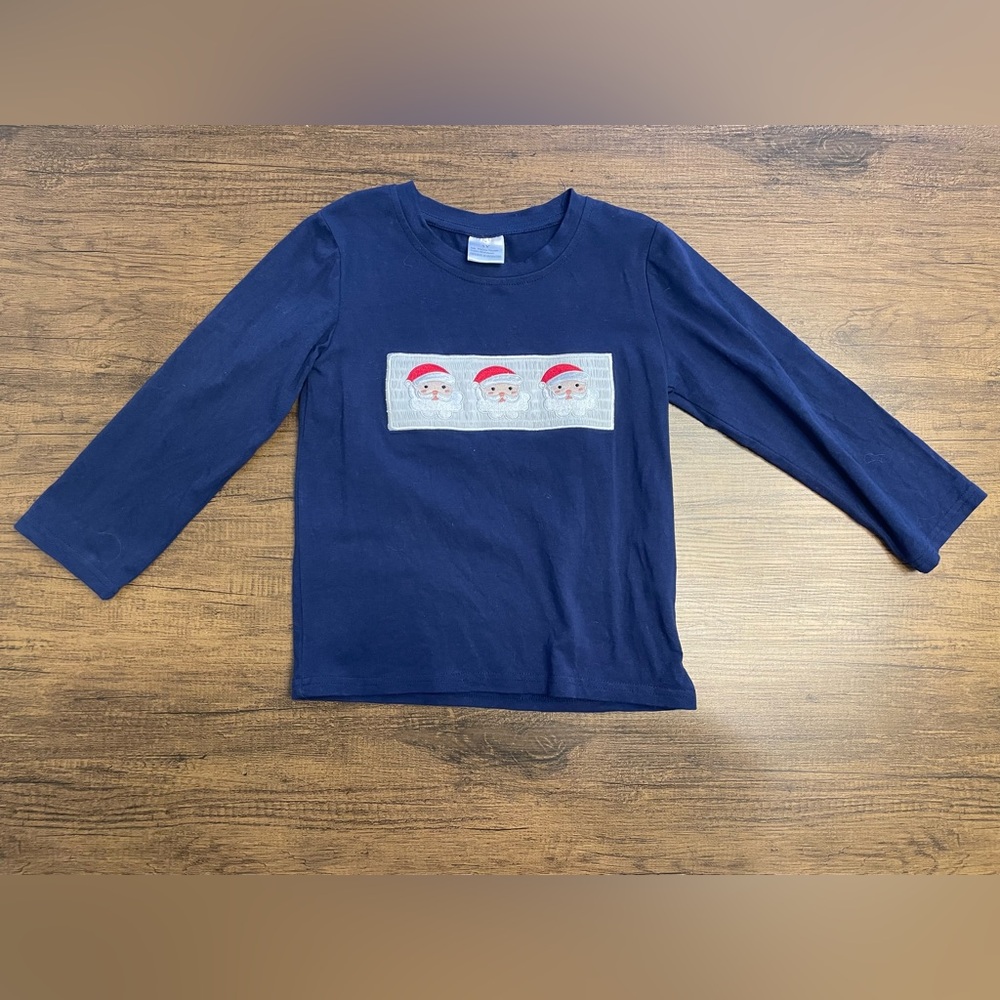 Navy and Red Santa Set with Smocking - Picture 2 of 6